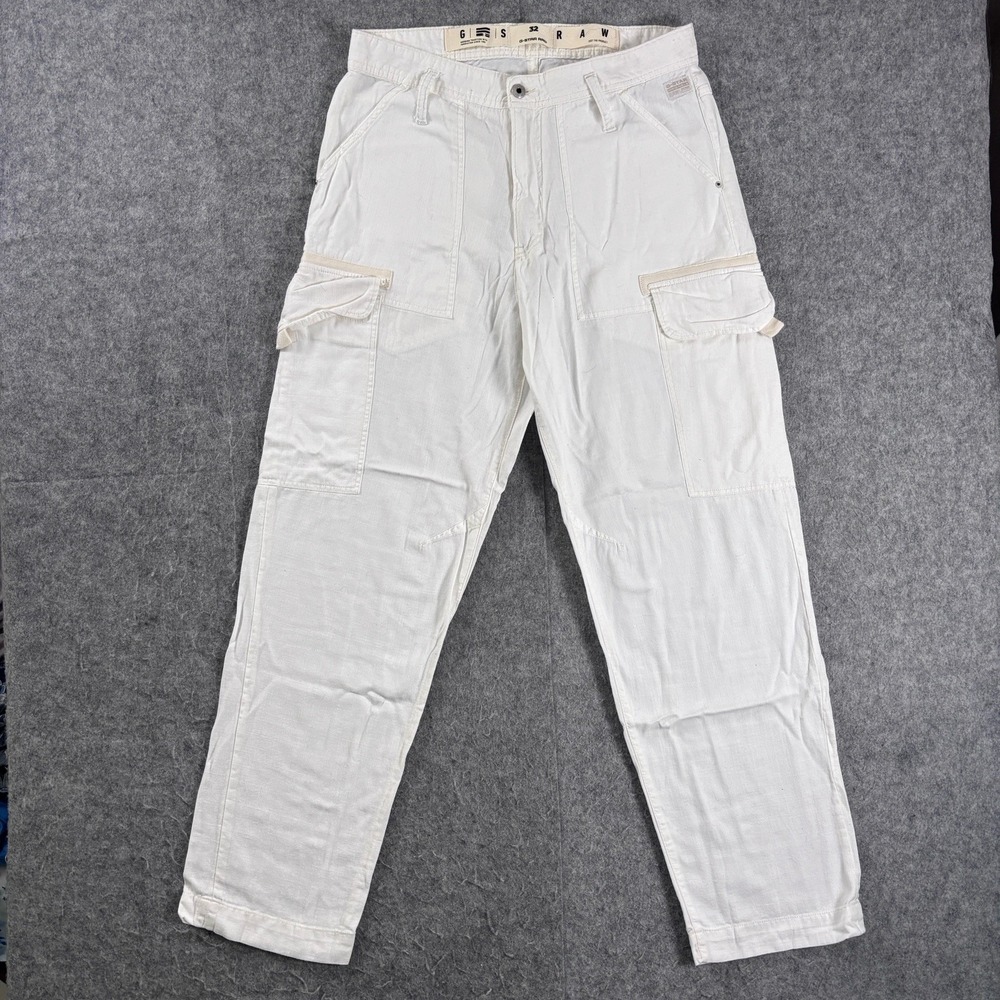 G-Star RAW Soft Outdoors Cargo Pants Womens 32 US 12 White Straight Leg Utility